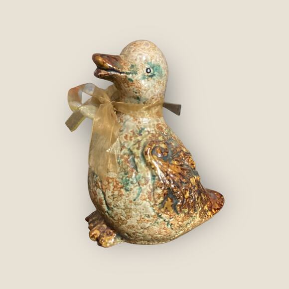 Vintage Pottery, Heavy Crackle Style Finish, French Athezza Duckling Duck - Picture 2 of 5